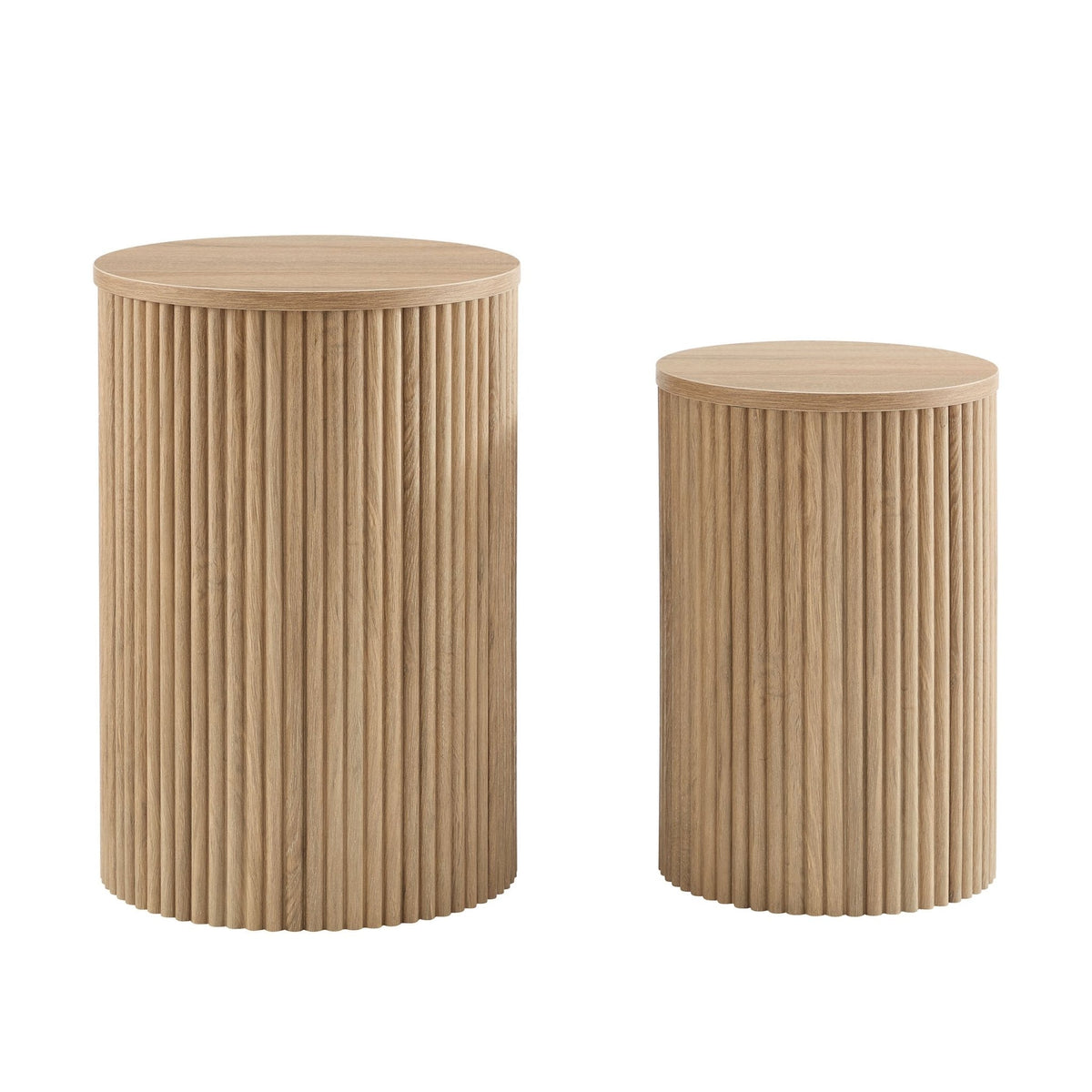 Hattie Round Pedestal Nesting Tables - Light Wood — view 3