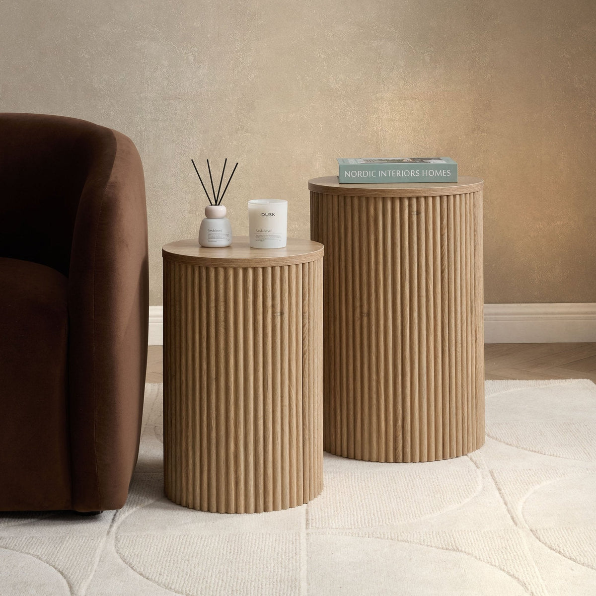 Hattie Round Pedestal Nesting Tables - Light Wood — view 2