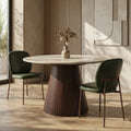 Oxborough 4 Seat Round Dining Table | Natural Travertine Effect Sintered Stone & Walnut — dining table from 2nd Time Around