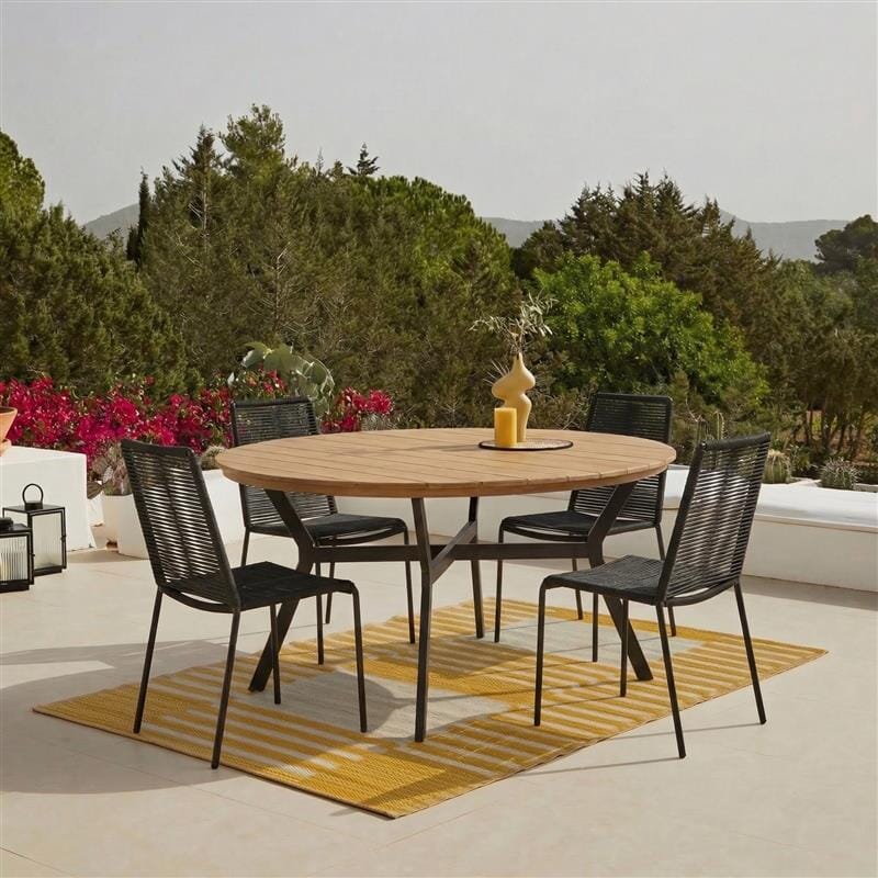 Ezra 4 Seater Round Wooden Garden Set with Ryder Black Chairs — garden dining set from 2nd Time Around