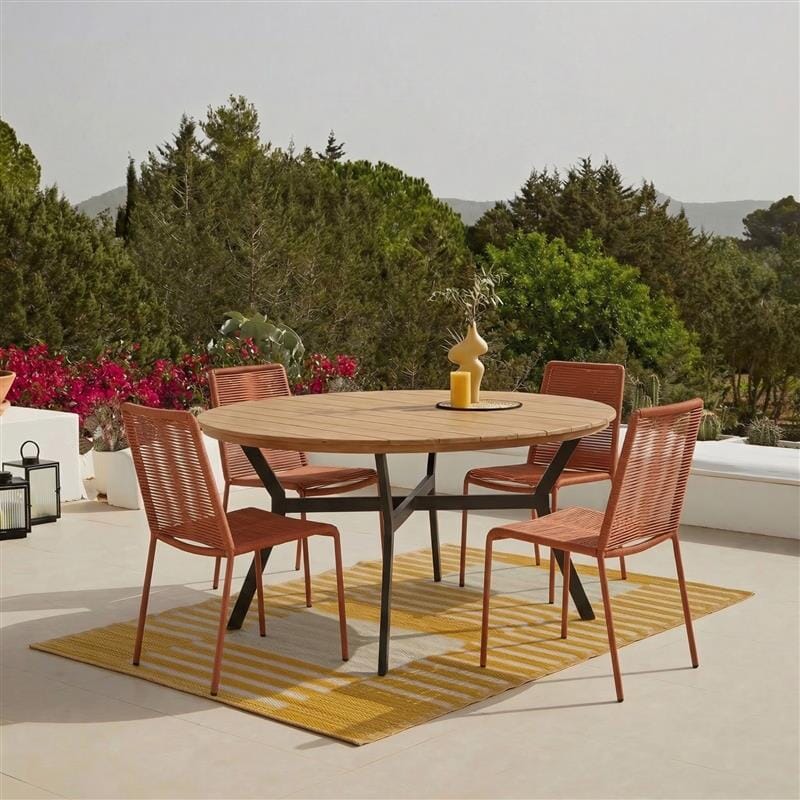 Ezra 4 Seater Round Wooden Garden Set with Ryder Burnt Orange Chairs — view 2
