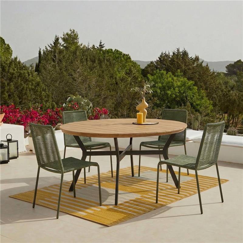 Ezra 4 Seater Round Wooden Garden Set with Ryder Khaki Chairs — view 2