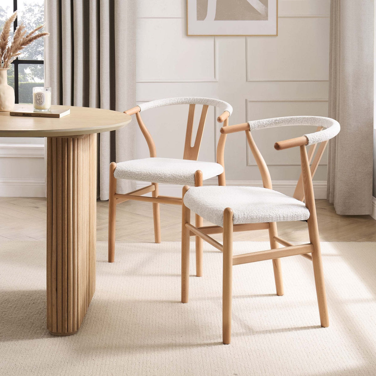 Jade Set of 2 Dining Chairs - Ivory Boucle — view 3