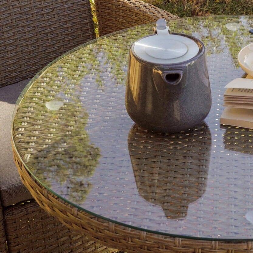 Kemble 4 Seater Rattan Round Garden Dining Table & Chair Set - Natural Brown — view 4