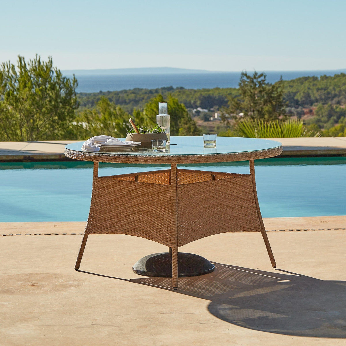 Kemble 6 Seater Garden Round Dining Table - Natural Brown — garden dining set from 2nd Time Around