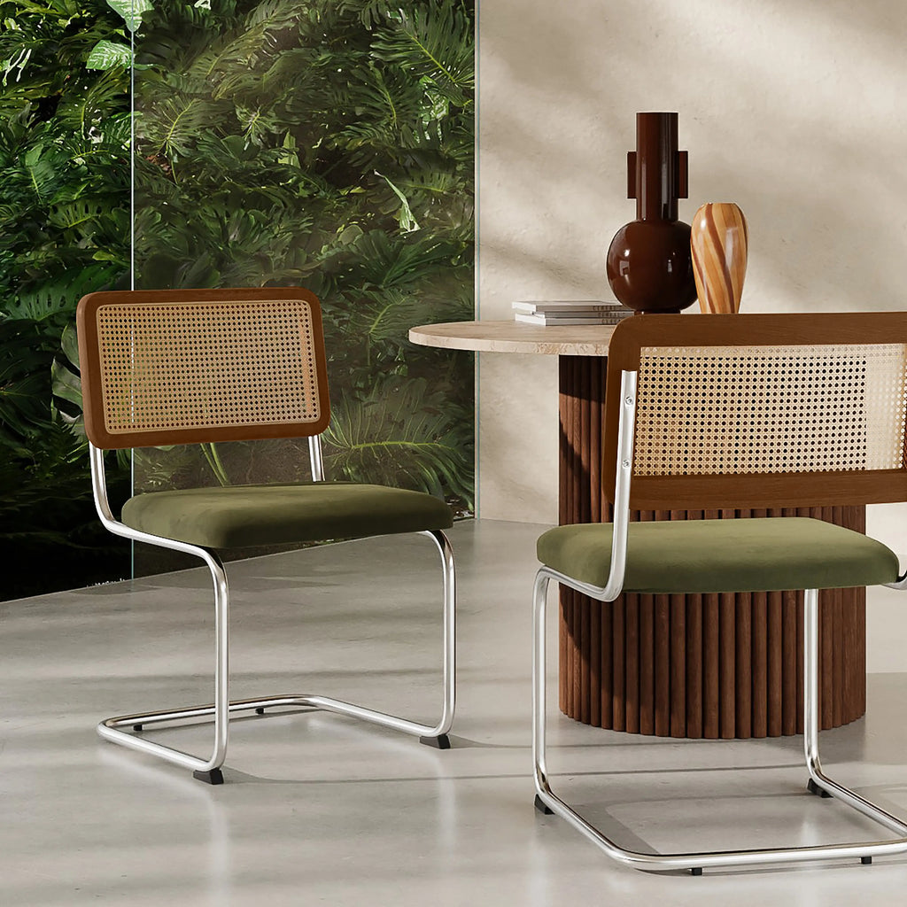 Kenton Dining Chair | Olive Green Sustainable Velvet & Chrome — dining chair from 2nd Time Around