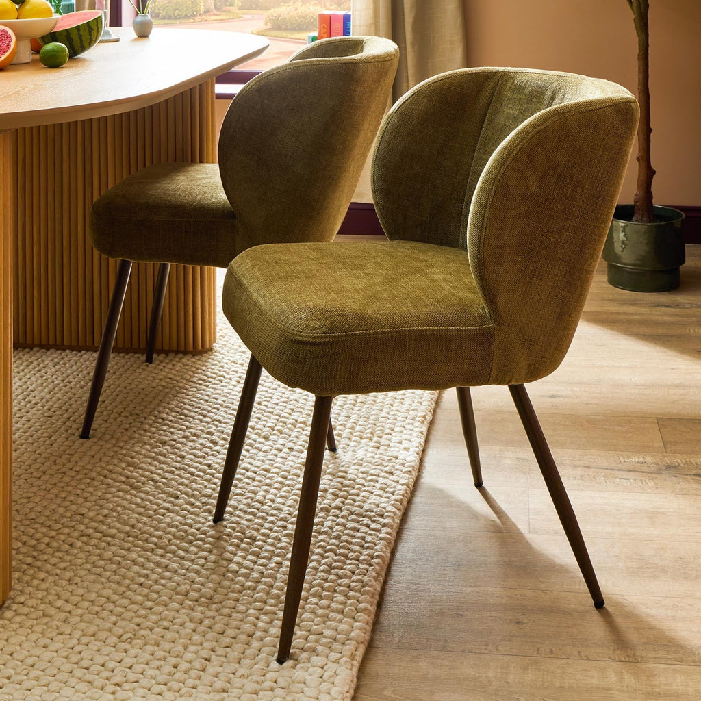 Mabel Set of 2 Dining Chairs - Chenille Olive — view 3