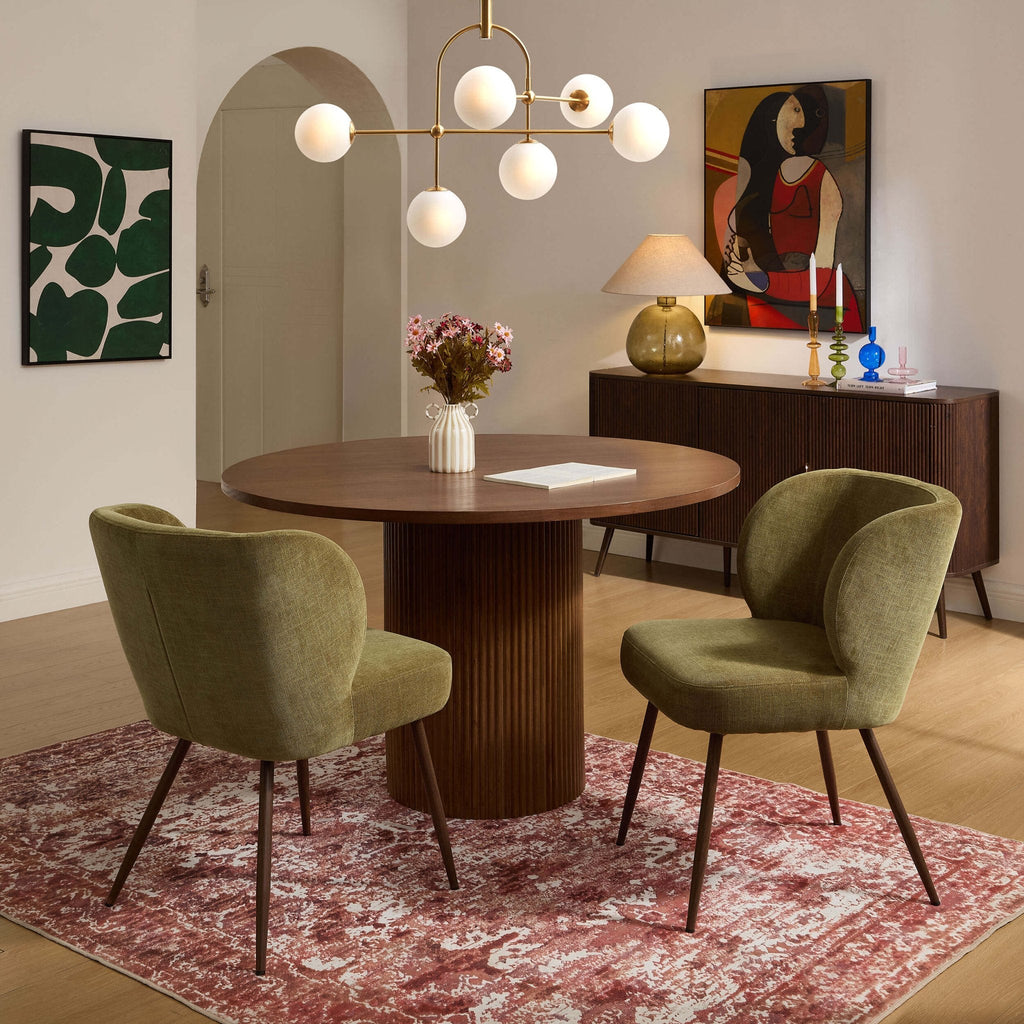 Mabel Set of 2 Dining Chairs - Chenille Olive — dining chair from 2nd Time Around