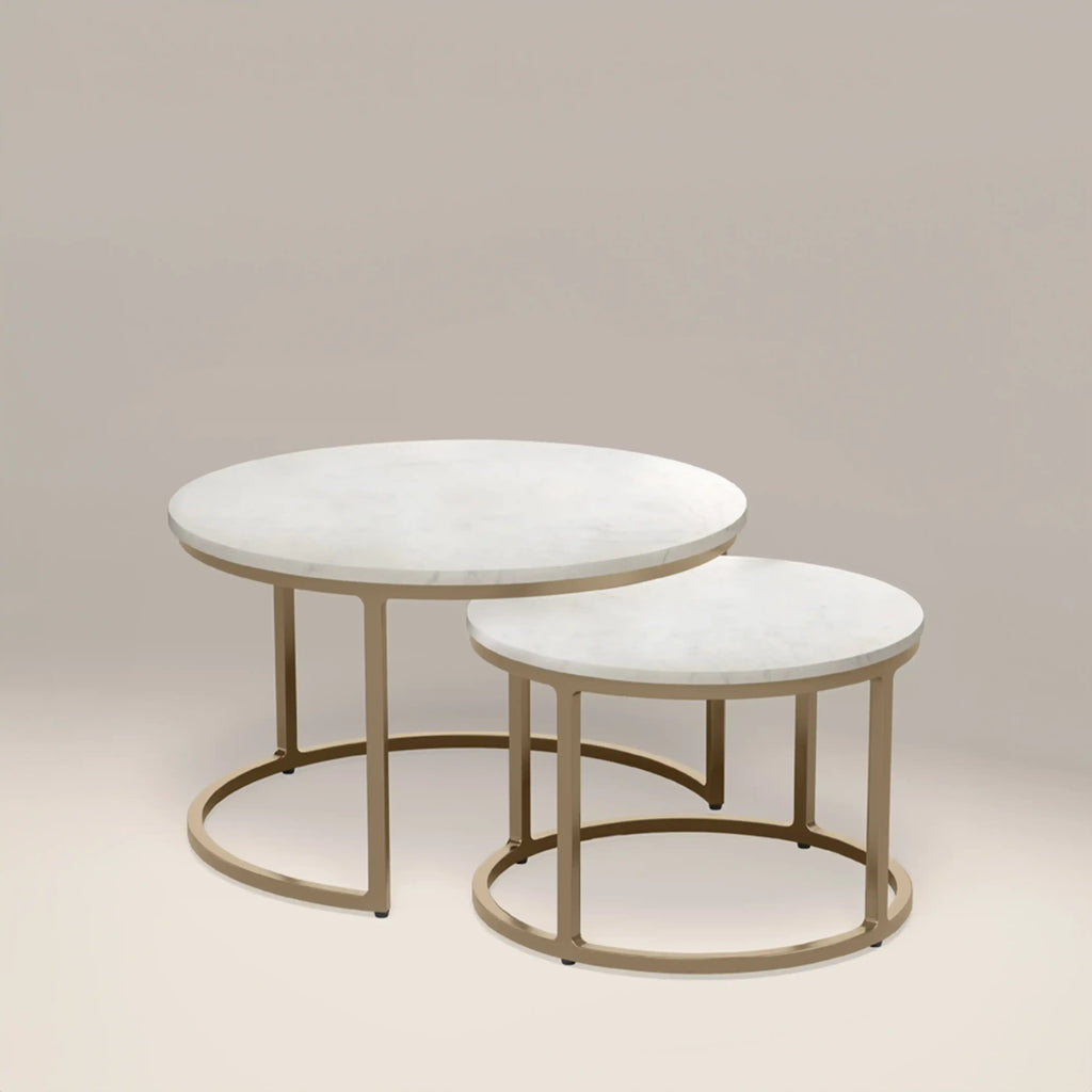 Madison Set Of 2 Round Nesting Coffee Tables | White Marble & Brass — view 4