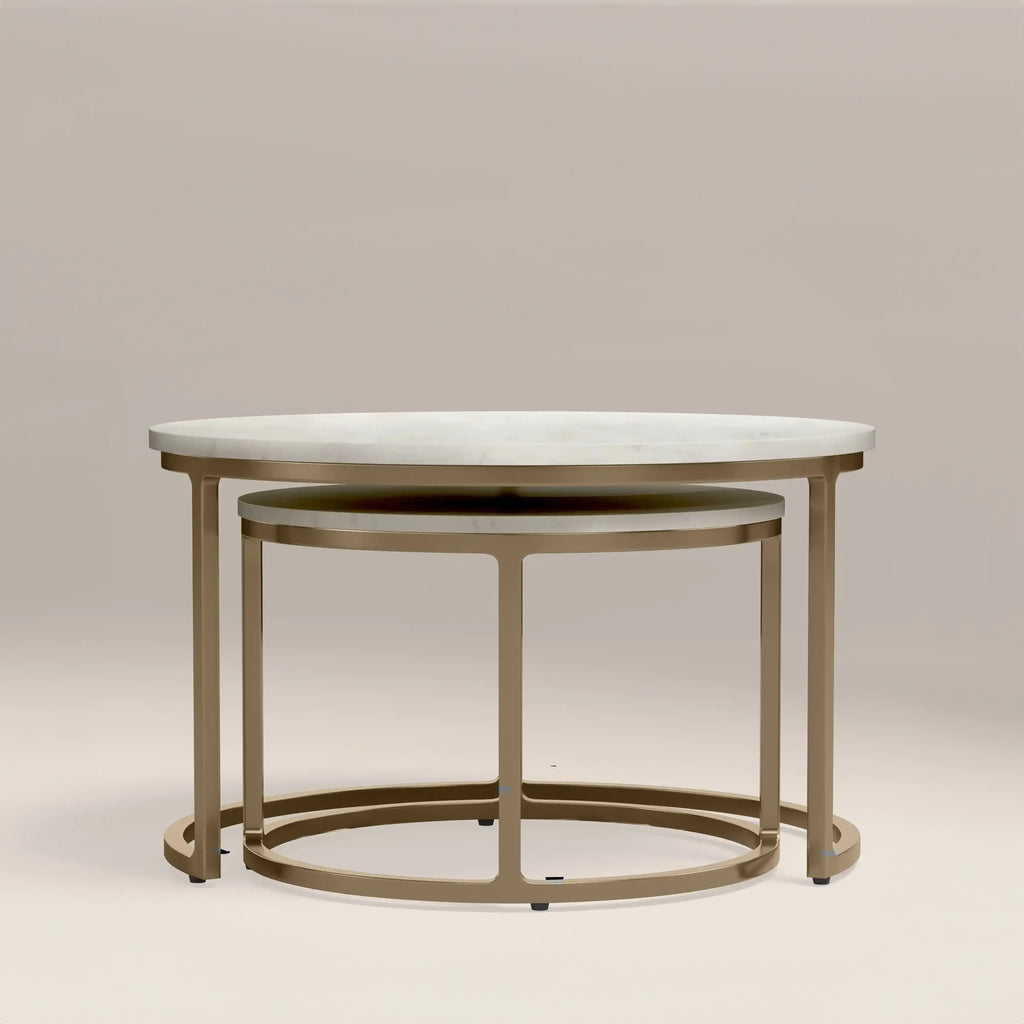 Madison Set Of 2 Round Nesting Coffee Tables | White Marble & Brass — view 2
