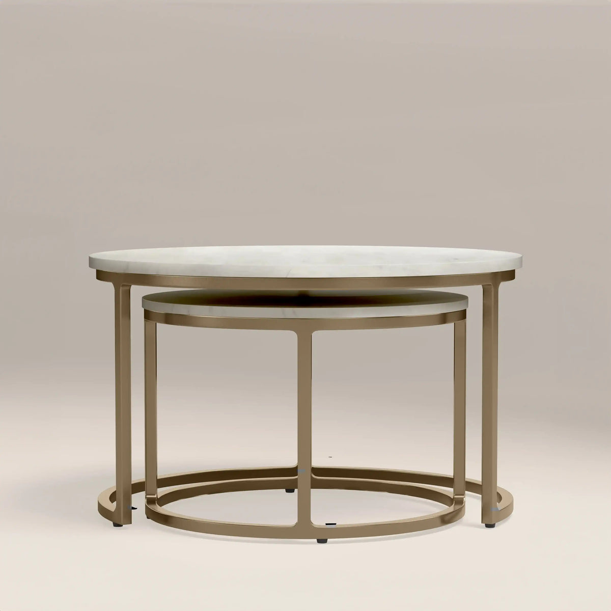 Madison Set Of 2 Round Nesting Coffee Tables | White Marble & Brass — view 2