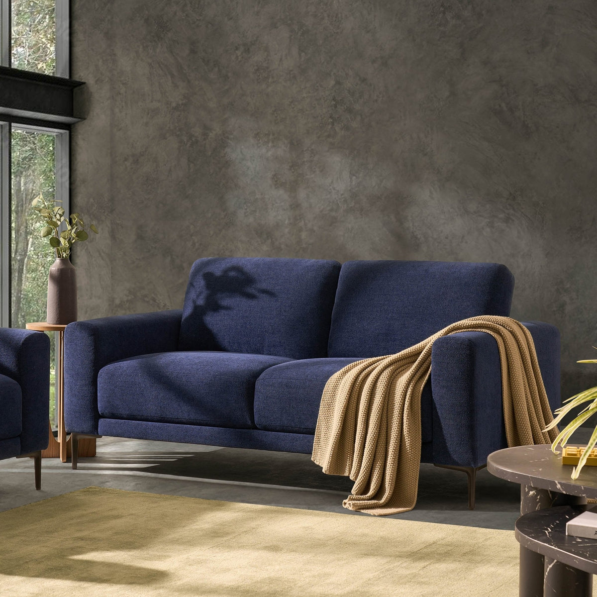 Malibu 2 Seater Sofa - Chenille Navy — sofa from 2nd Time Around
