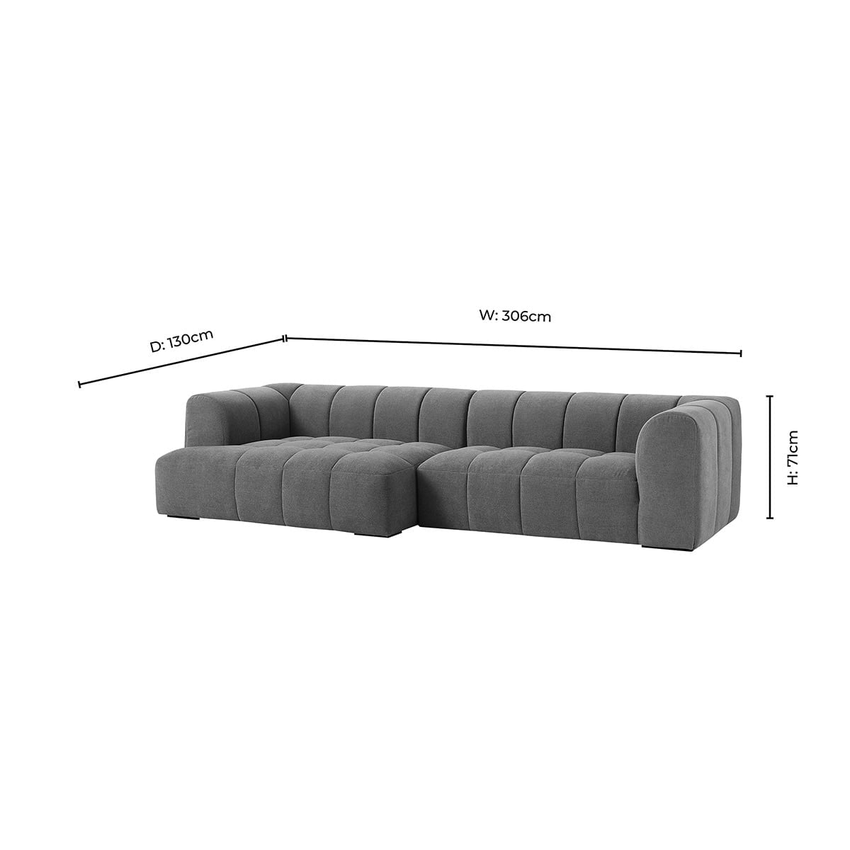 Manhattan Right Hand Chaise Sofa - Chenille Mushroom — view 8