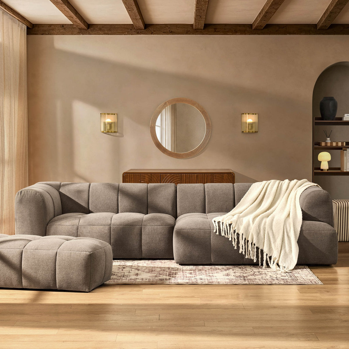 Manhattan Right Hand Chaise Sofa - Chenille Mushroom — view 2