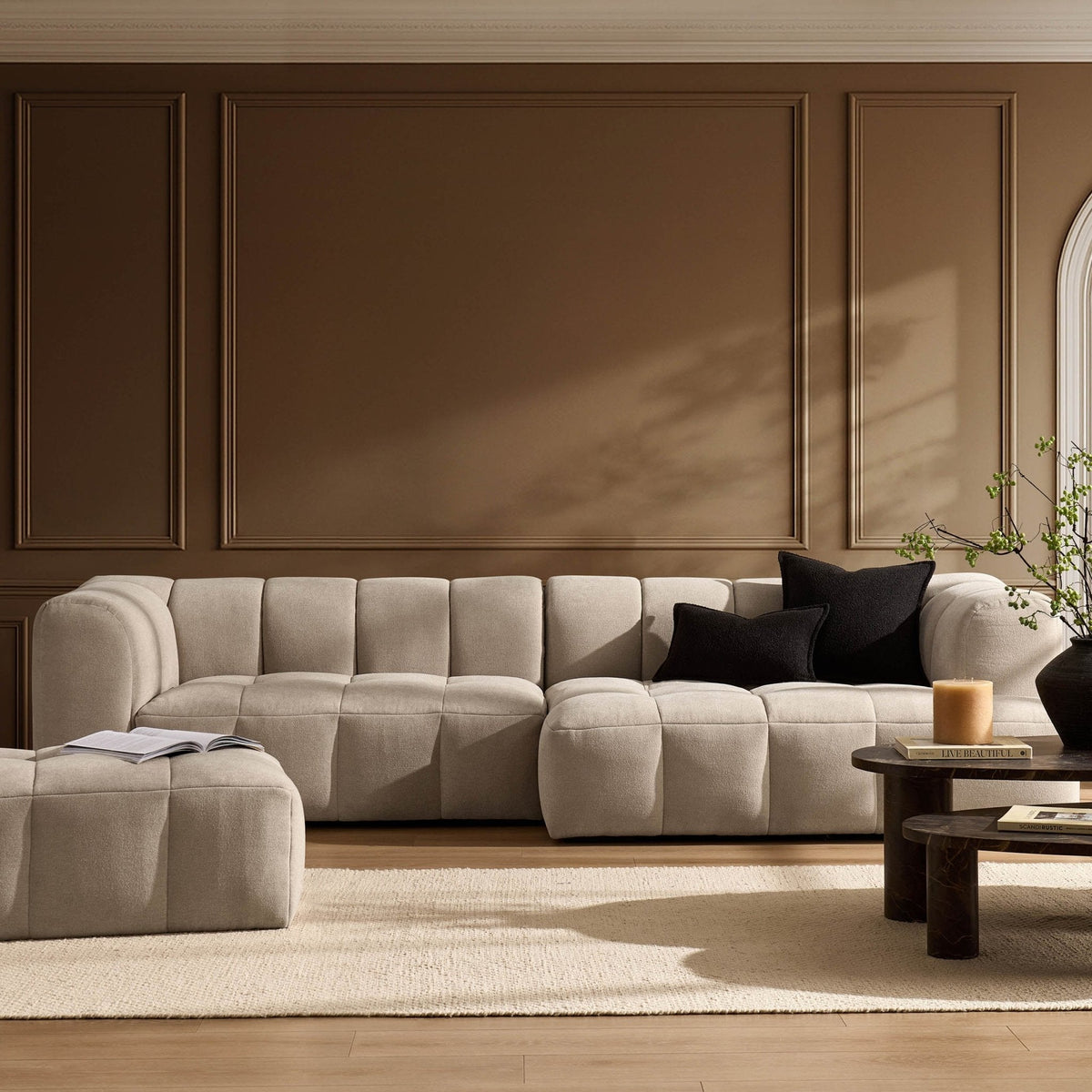 Manhattan Right Hand Chaise Sofa - Chenille Oatmeal — corner sofa from 2nd Time Around