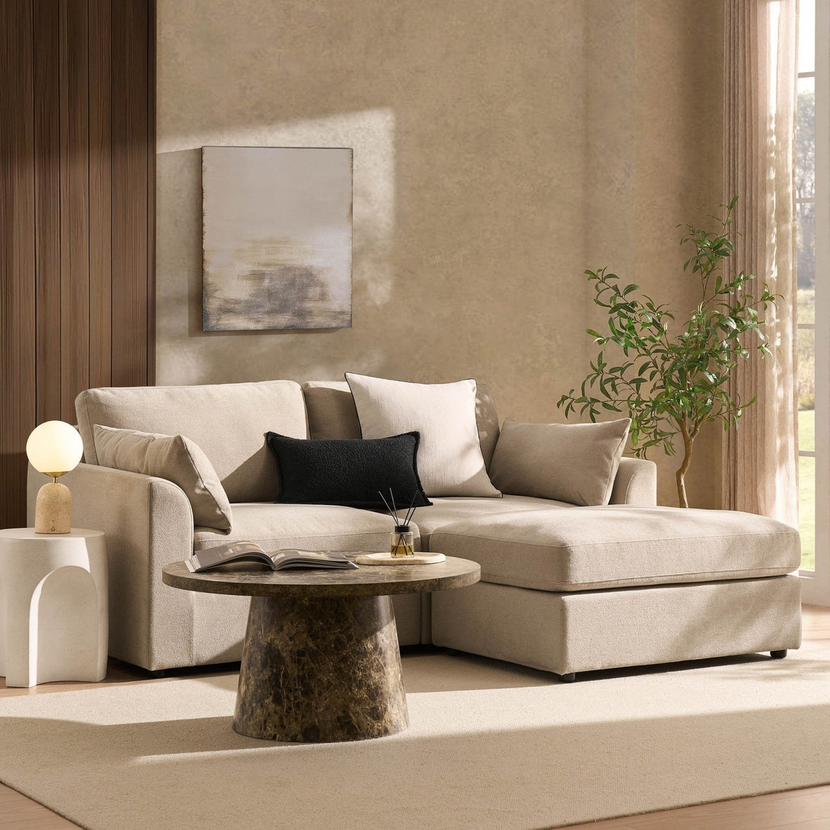 Miami Small Chaise Sofa - Chenille Oatmeal — view 2