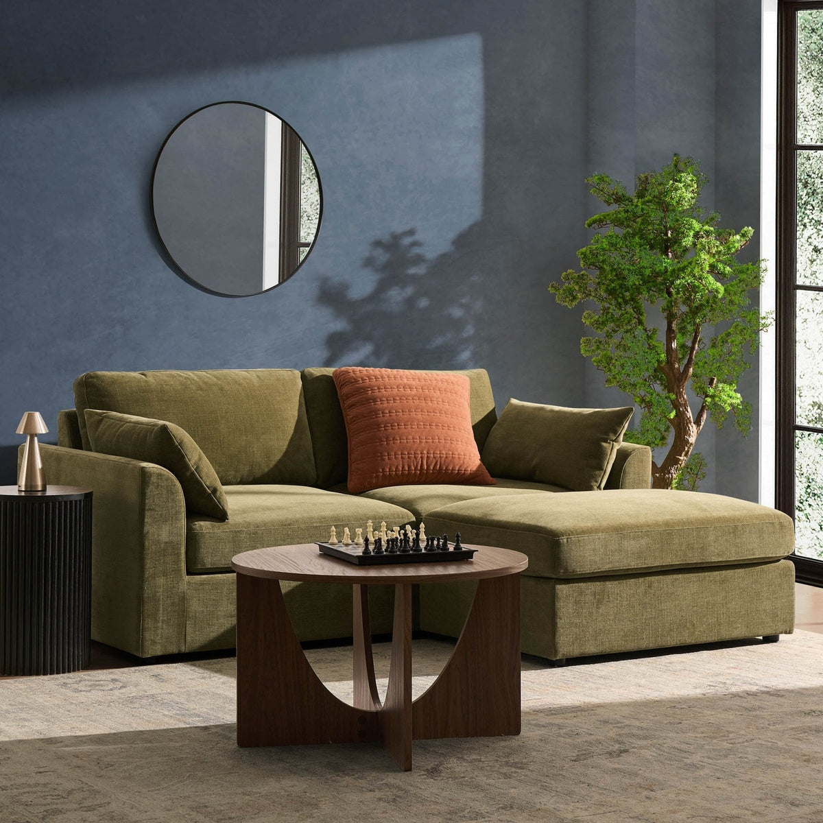 Miami Small Chaise Sofa - Chenille Olive — view 2