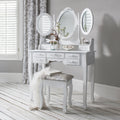 Monaco White Dressing Table with Mirror & Stool — dressing table from 2nd Time Around