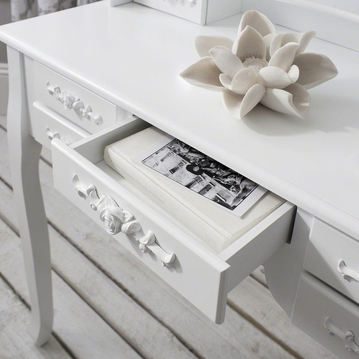 Monaco White Dressing Table with Mirror & Stool — view 5