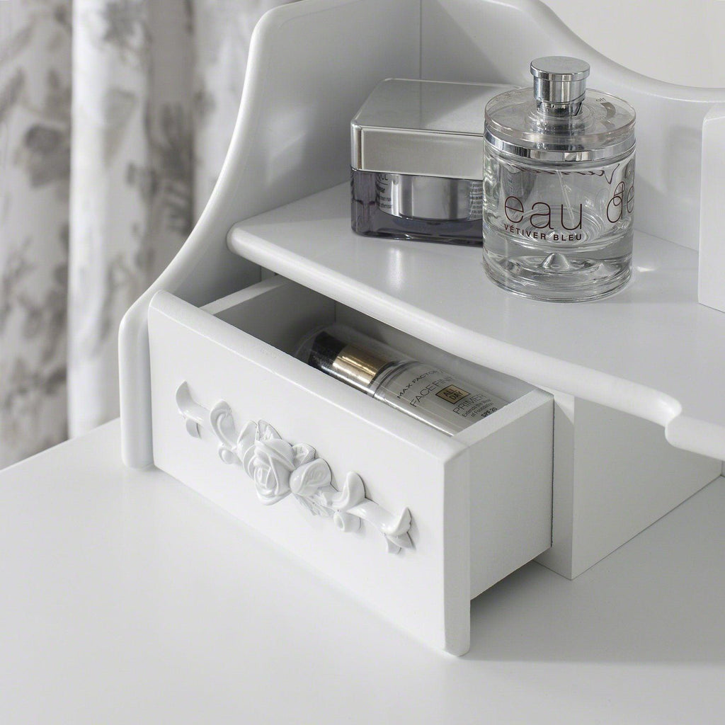 Monaco White Dressing Table with Mirror & Stool — view 6