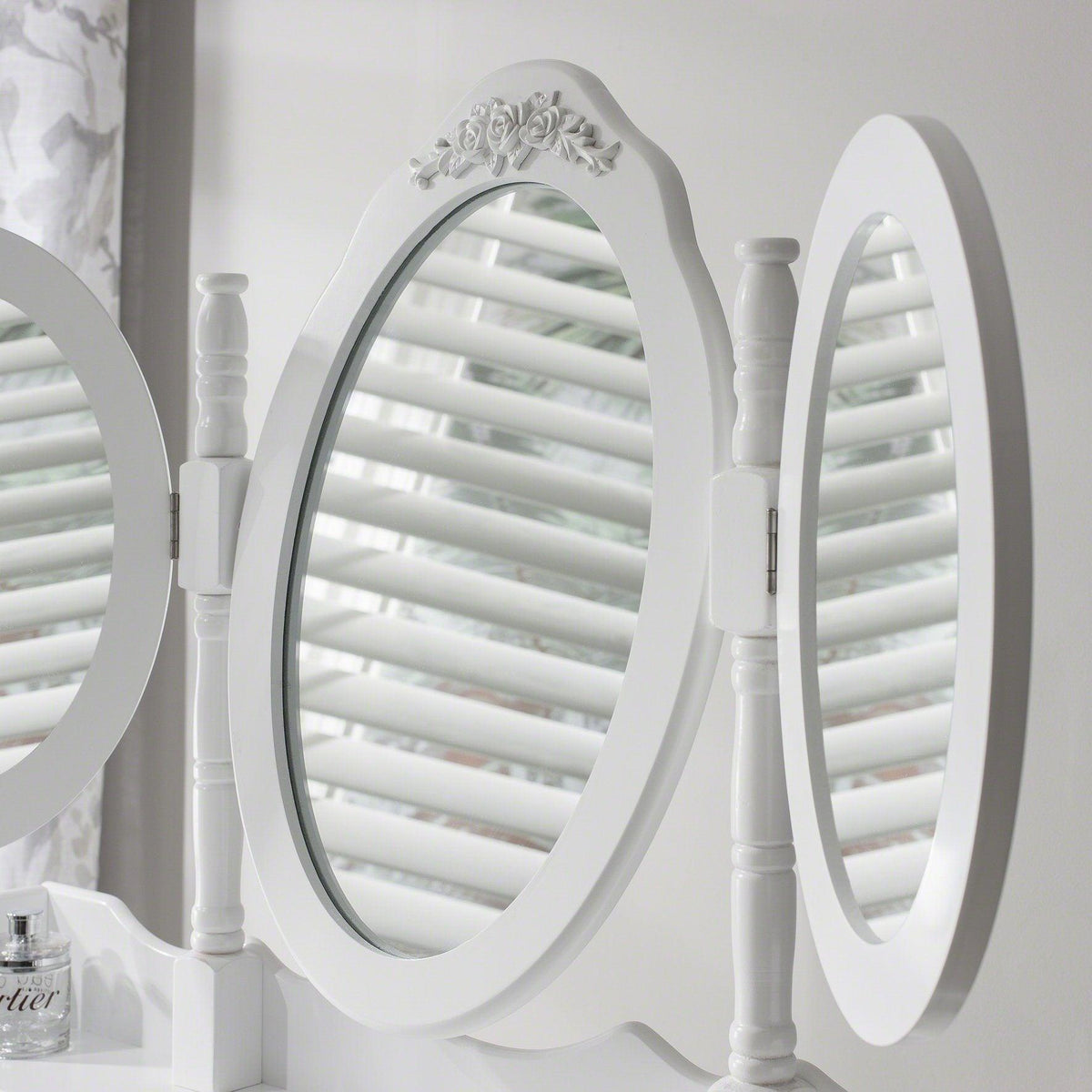 Monaco White Dressing Table with Mirror & Stool — view 7