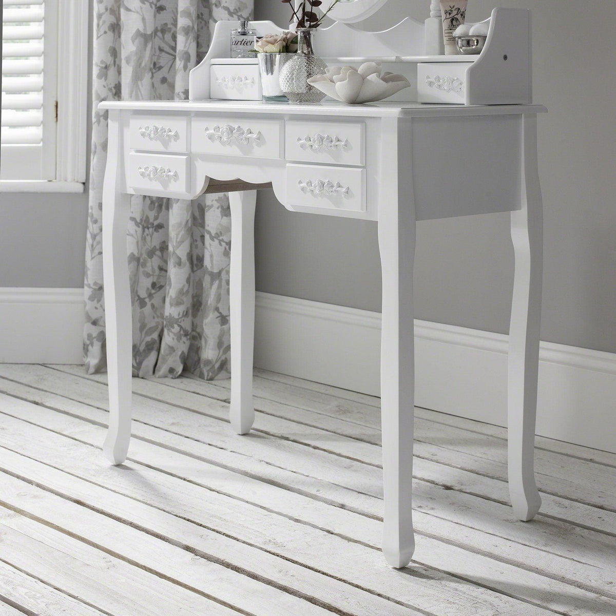 Monaco White Dressing Table with Mirror & Stool — view 8