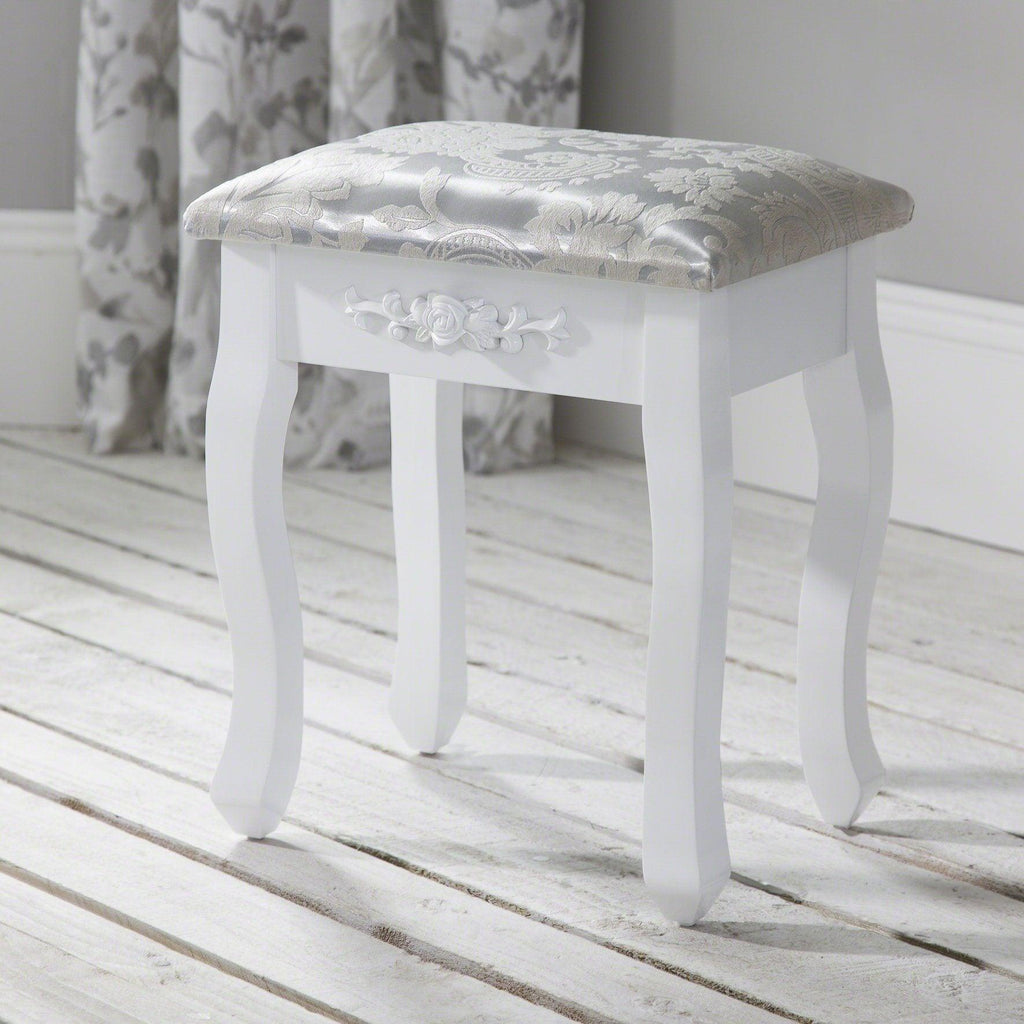 Monaco White Dressing Table with Mirror & Stool — view 9