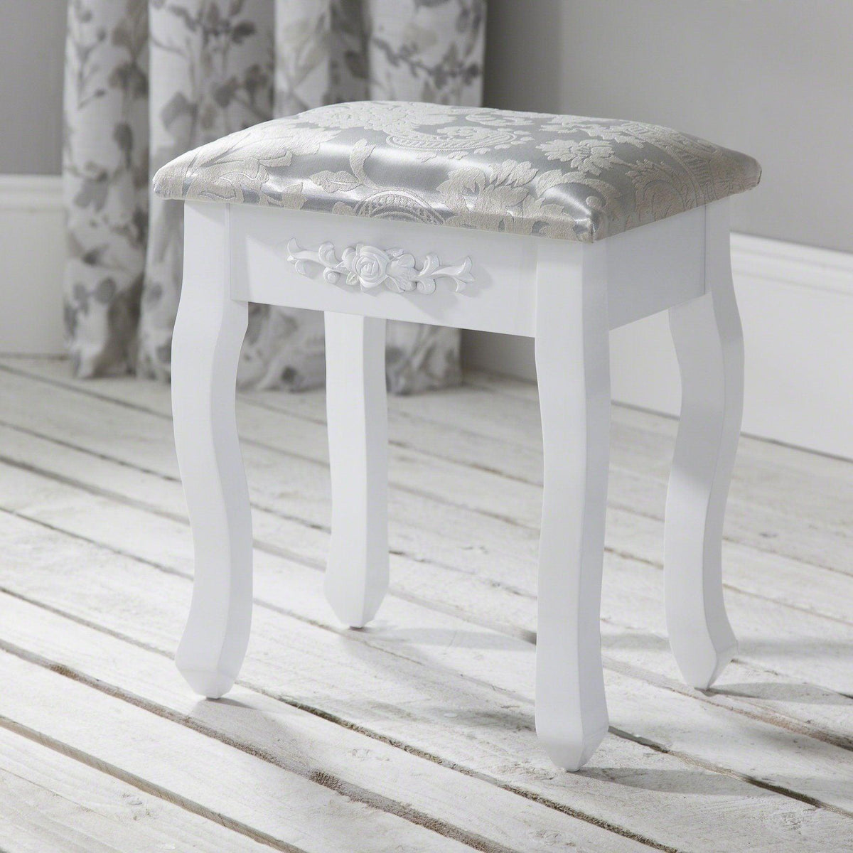 Monaco White Dressing Table with Mirror & Stool — view 9