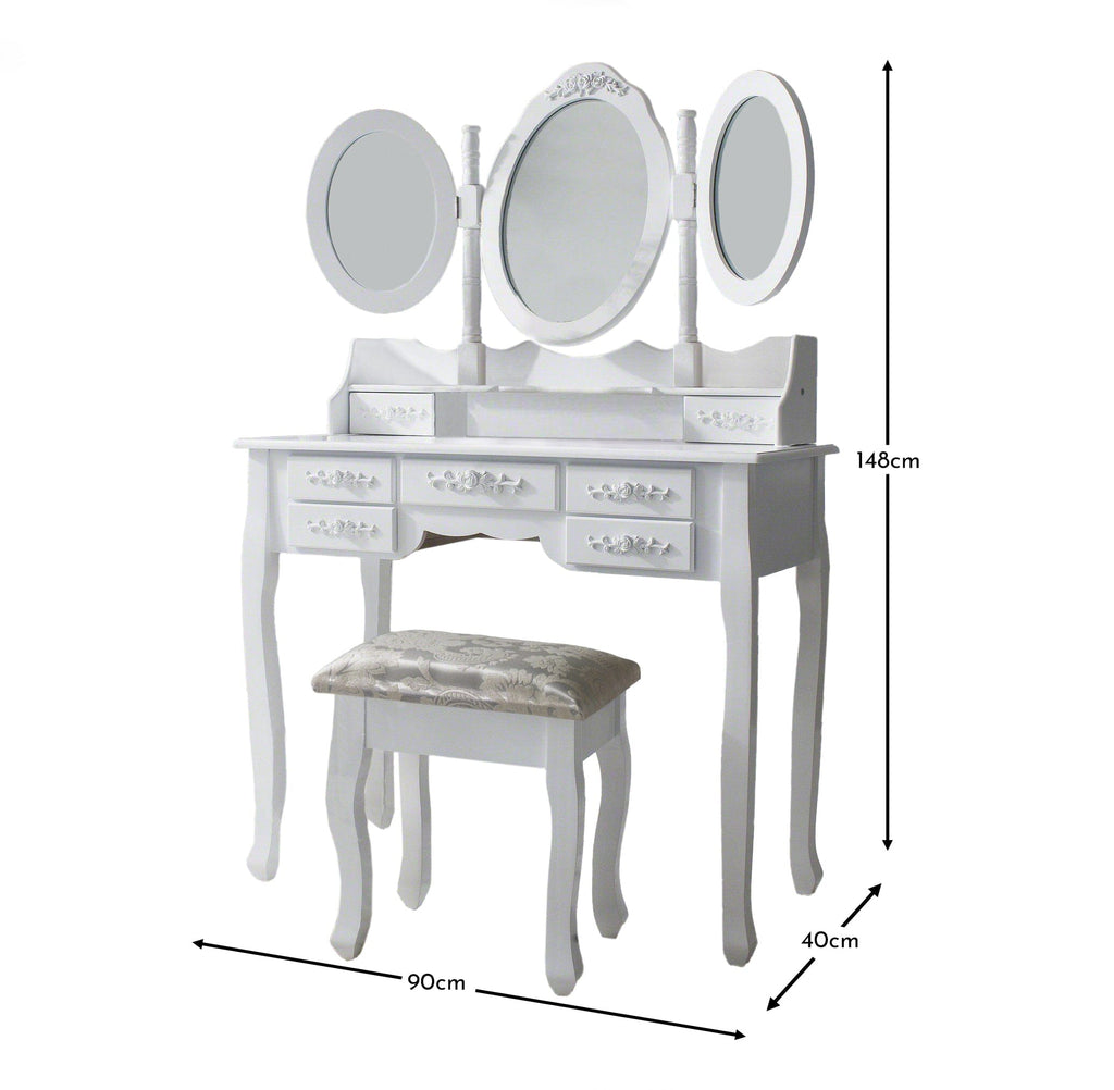 Monaco White Dressing Table with Mirror & Stool — view 10