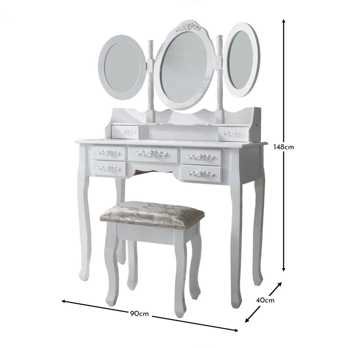 Monaco White Dressing Table with Mirror & Stool — view 10