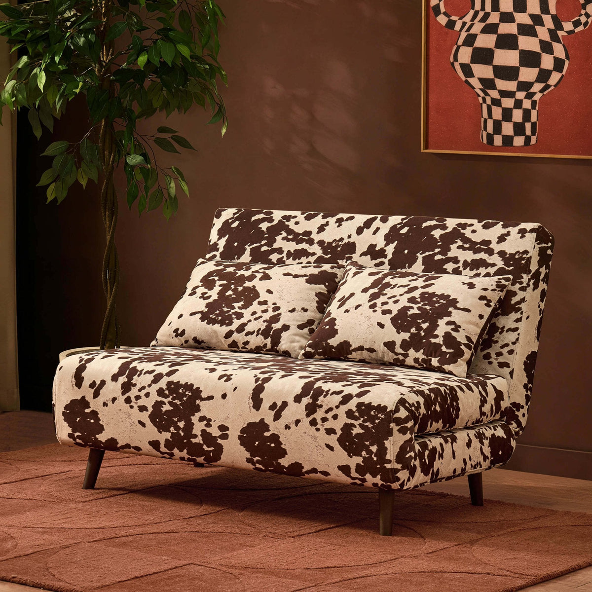 Seattle Double Click Clack Sofa Bed - Brown Cow Print — sofa bed from 2nd Time Around