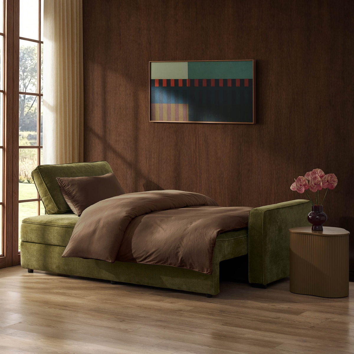 Soho Sofa Bed - Chenille Olive — view 3