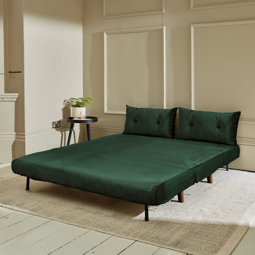 Una 2 Seater Double Sofa Bed - Green Velvet — view 3