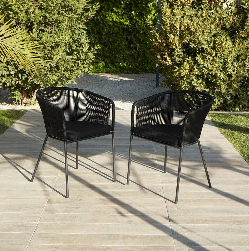 Willow 4 Seater Round Wooden Garden Dining Set - Hali Black Chairs — view 4
