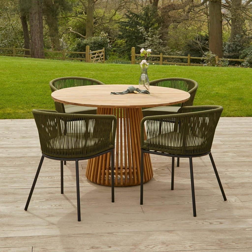 Willow 4 Seater Round Wooden Garden Dining Set - Hali Green Chairs — garden dining set from 2nd Time Around