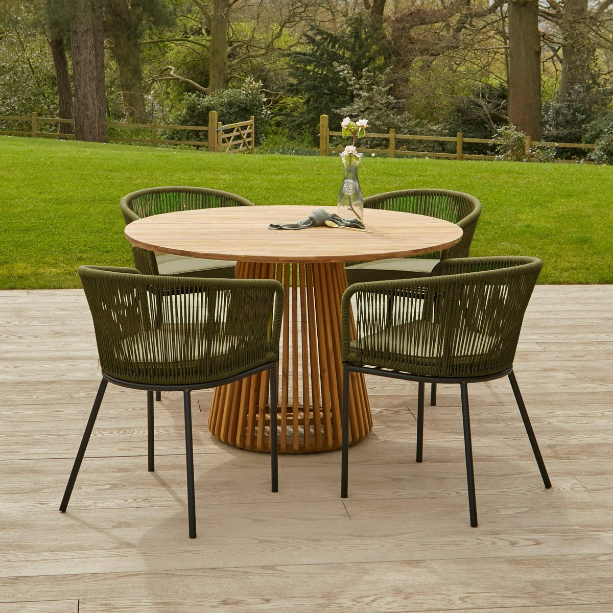Willow 4 Seater Round Wooden Garden Dining Set - Hali Green Chairs — garden dining set from 2nd Time Around