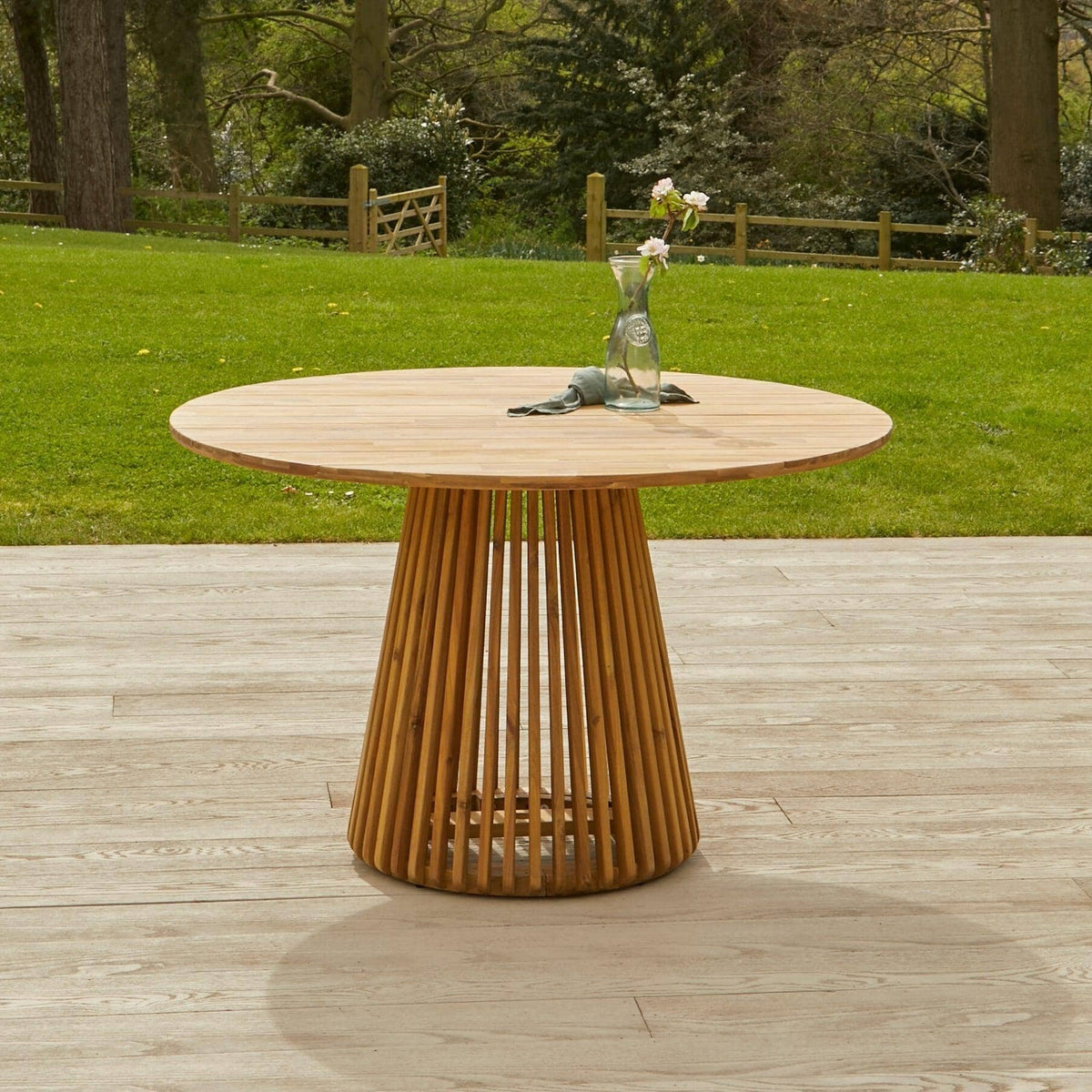 Willow 4 Seater Round Wooden Garden Dining Set - Hali Green Chairs — view 2