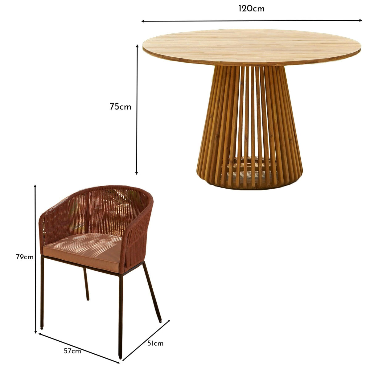Willow 4 Seater Round Wooden Garden Dining Set - Hali Pink Chairs — view 7